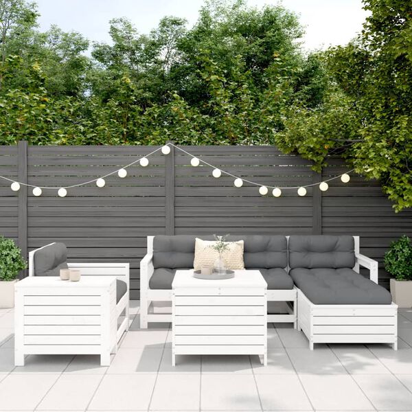 vidaXL 7 Piece Garden Sofa Set White Solid Wood Pine