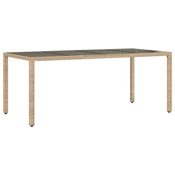 vidaXL Garden Table with Glass Top Beige 190x90x75 cm Poly Rattan