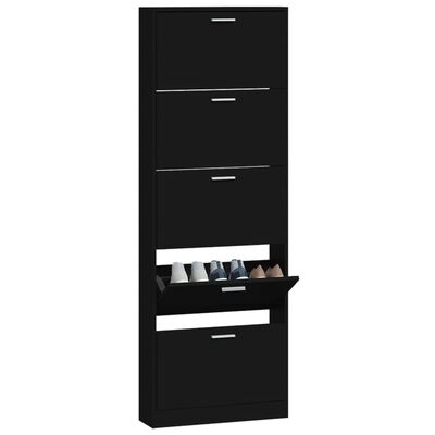 vidaXL Shoe Cabinet Black 59x17x169 cm Engineered Wood