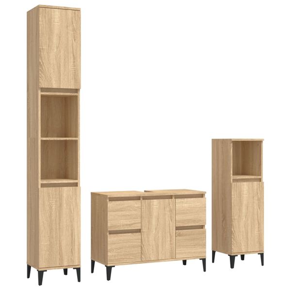 vidaXL 3 Piece Bathroom Furniture Set Sonoma Oak Engineered Wood