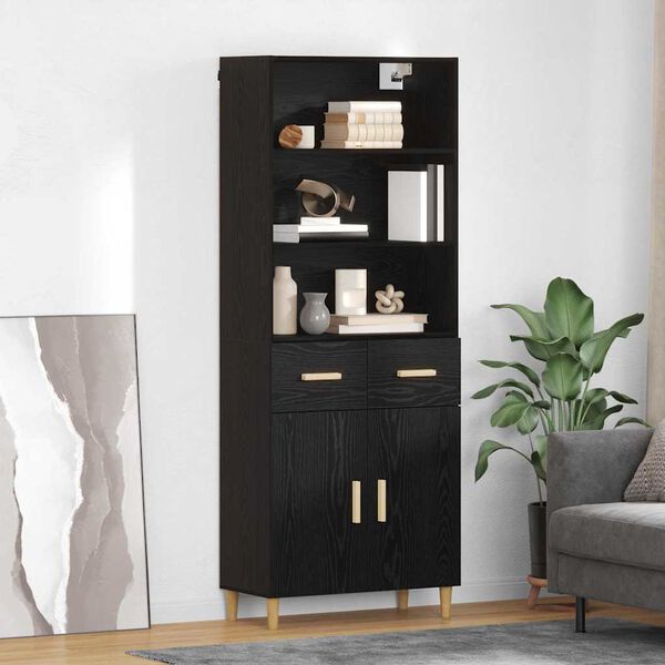 vidaXL Highboard Black Oak 69.5 x 32.5 x 180 cm Engineered Wood