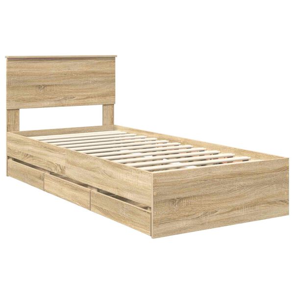 vidaXL Bed Frame with Drawer Sonoma Oak 90 x 190 cm Engineer Wood