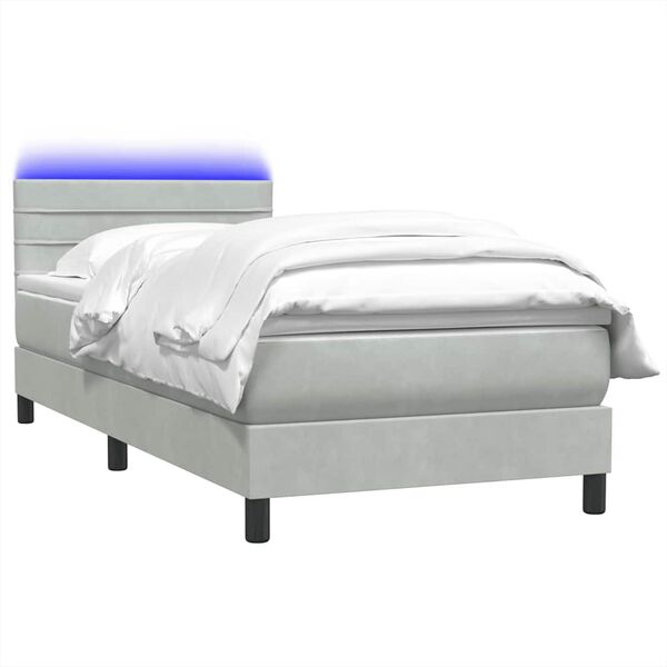 vidaXL Box Spring Bed with Mattress&LED Light Grey 80x210 cm Velvet