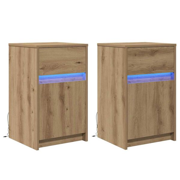 vidaXL LED Bedside Cabinet 2 pcs Artisan oak 38 x 34 x 61 cm