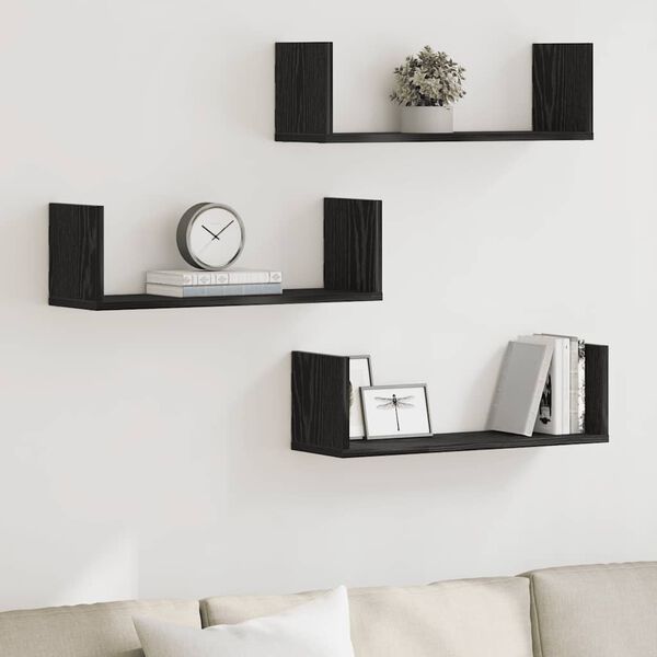 vidaXL Wall Shelves 3 pcs Black Oak 58x18x18 cm Engineered Wood