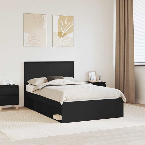 vidaXL Bed Frame with Headboard Black 135 x 190 cm Solid Pine Wood