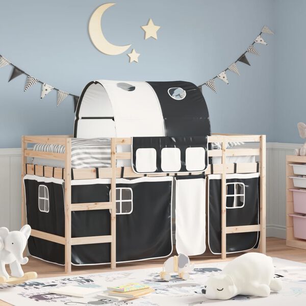 vidaXL Kids' Loft Bed with Tunnel without Mattress White&Black 90x190cm