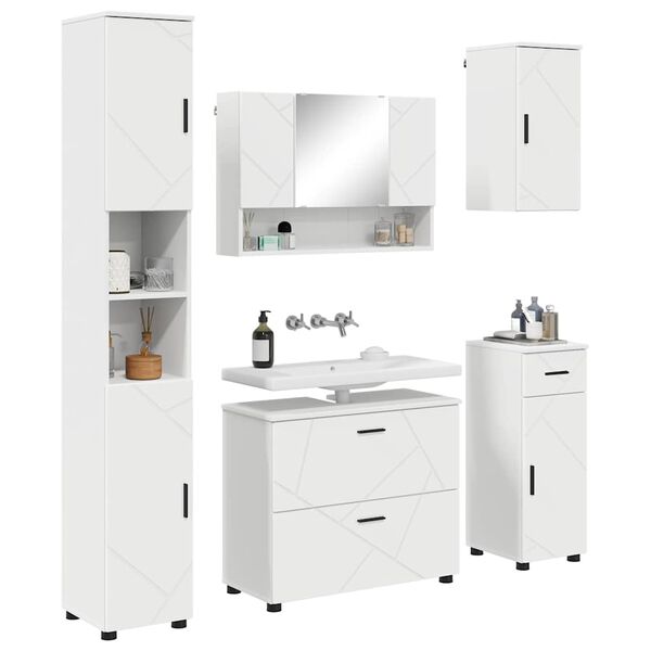 vidaXL Bathroom Furniture Set 5 pcs White Engineered Wood and Metal