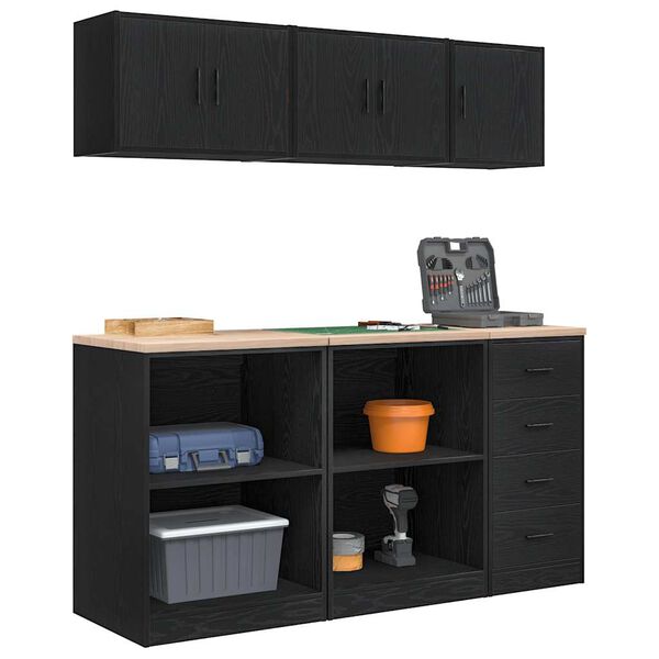 vidaXL Garage Cabinets 6 pcs Black Engineered Wood