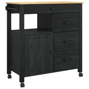 vidaXL Kitchen Trolley MONZA Black 84 x 40 x 88.5 cm Solid Pine Wood