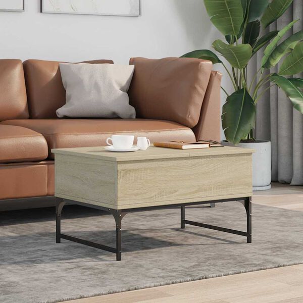 vidaXL Coffee Table Sonoma Oak 70x50x40 cm Engineered Wood and Metal