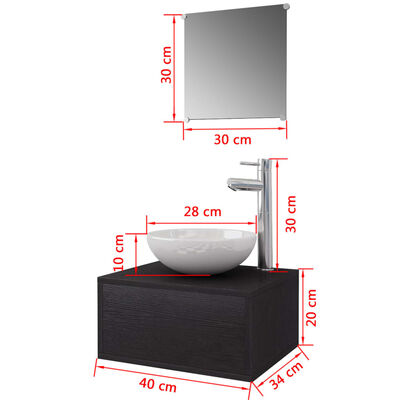 vidaXL Four Piece Bathroom Furniture Set with Basin with Tap Black