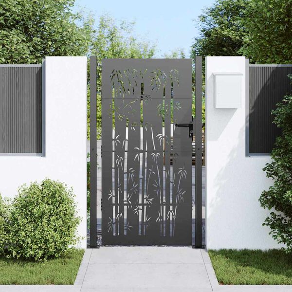 vidaXL Garden Gate 100x200 cm Corten Steel Bamboo Design