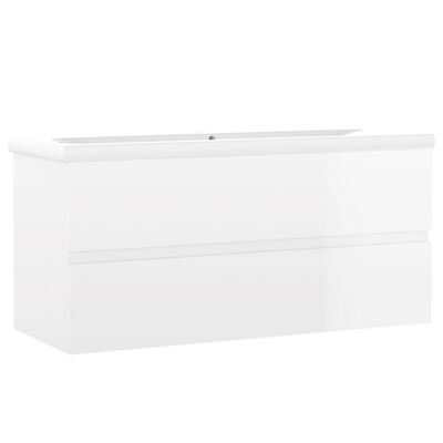 vidaXL Sink Cabinet with Built-in Basin High Gloss White Engineered Wood