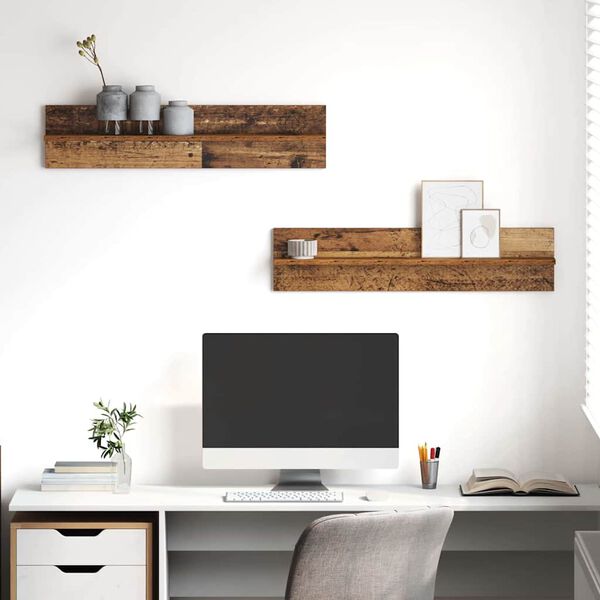 vidaXL Wall Shelf 2 pcs Old Wood 80 x 11.5 x 18 cm Engineered Wood