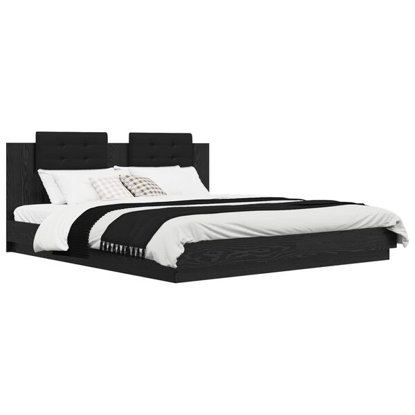 vidaXL Bed Frame with Headboard Black Oak 200 x 200 cm Engineered Wood