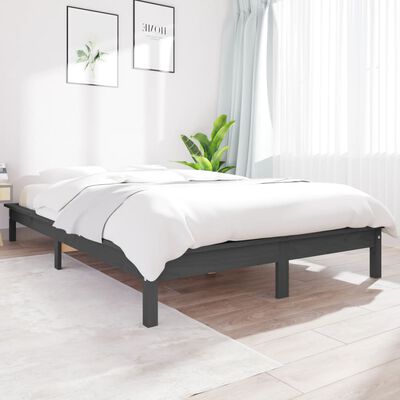 vidaXL Bed Frame Grey 140x200 cm Solid Wood Pine