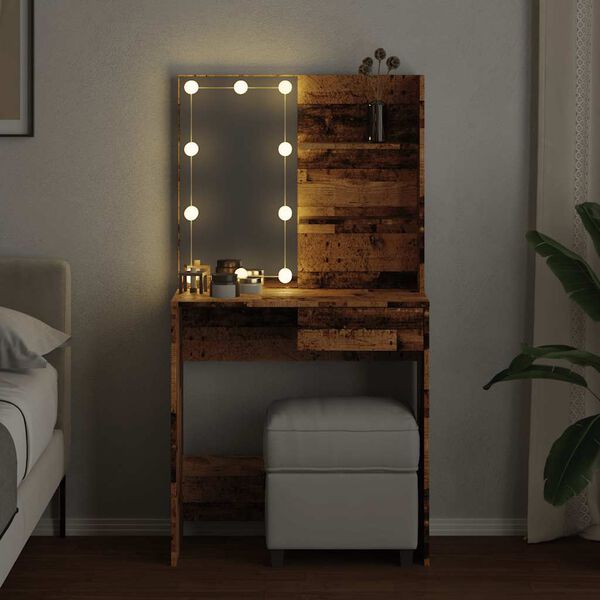 vidaXL Dressing Table with LED Old Wood 74.5x40x141 cm