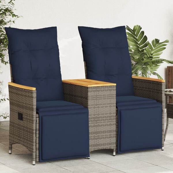 vidaXL Reclining Garden Sofa 2-Seater with Table Grey Poly Rattan