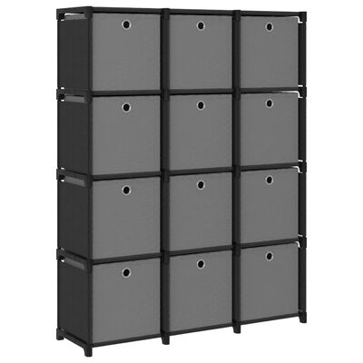 vidaXL 12-Cube Display Shelf with Boxes Black 103x30x141 cm Fabric