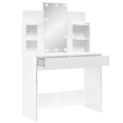 vidaXL Dressing Table with LED Lights High Gloss White 96x40x142 cm