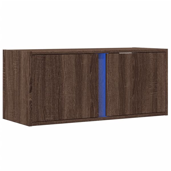 vidaXL TV Wall Cabinet with LED Lights Brown Oak 80x31x35 cm