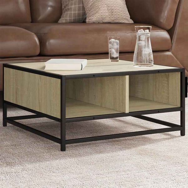 vidaXL Coffee Table Sonoma Oak 60.5x60.5x30 cm Engineered Wood and Metal