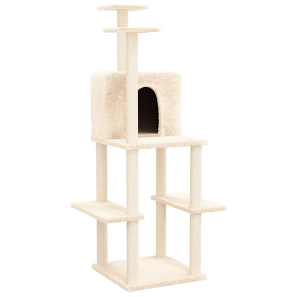 vidaXL Cat Tree with Sisal Scratching Posts Cream 144.5 cm