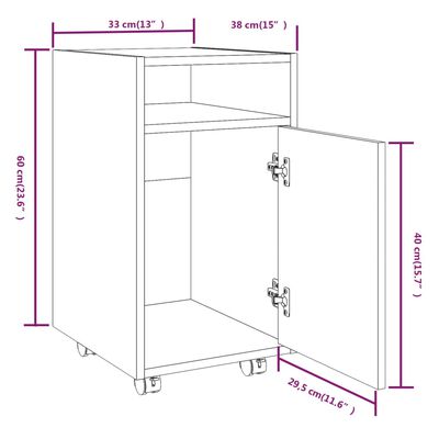 vidaXL Side Cabinet with Wheels Grey Sonoma 33x38x60 cm Engineered Wood