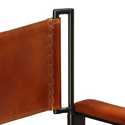 vidaXL Folding Chair Black and Brown Real Leather