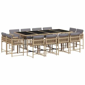 vidaXL 13 Piece Garden Dining Set with Cushions Mix Beige Poly Rattan