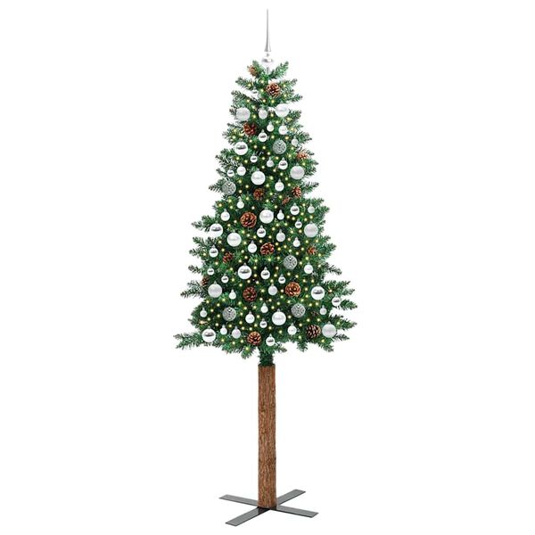 vidaXL Slim Christmas Tree Green 210 cm PVC and Solid Pine wood