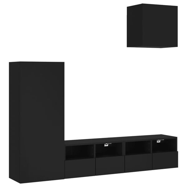 vidaXL 4 Piece TV Wall Units Black Engineered Wood