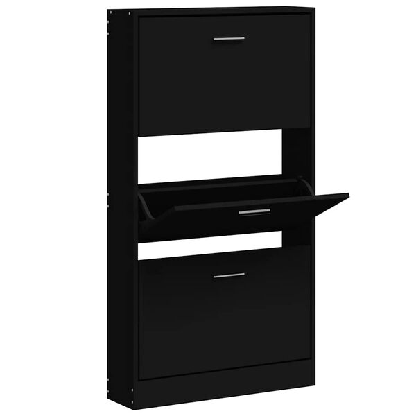 vidaXL Shoe Cabinet Black 59x17x108 cm Engineered Wood
