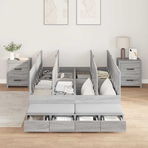 vidaXL Storage Bed Frame Grey Sonoma 120 cm Engineered Wood