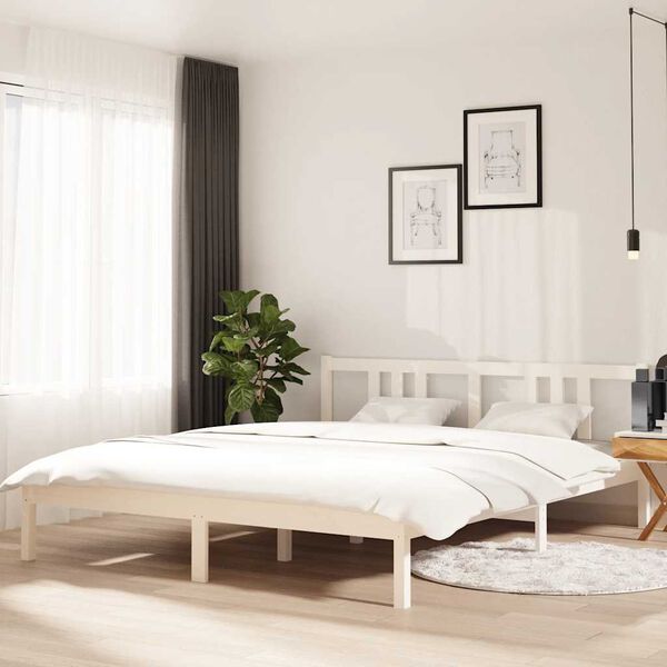 vidaXL Bed Frame without Mattress White Solid Wood 160x200 cm