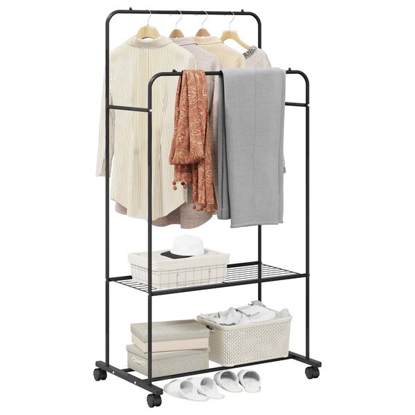 vidaXL Clothes Rack with Shelf with Wheel Black 80 x 53 x 156 cm