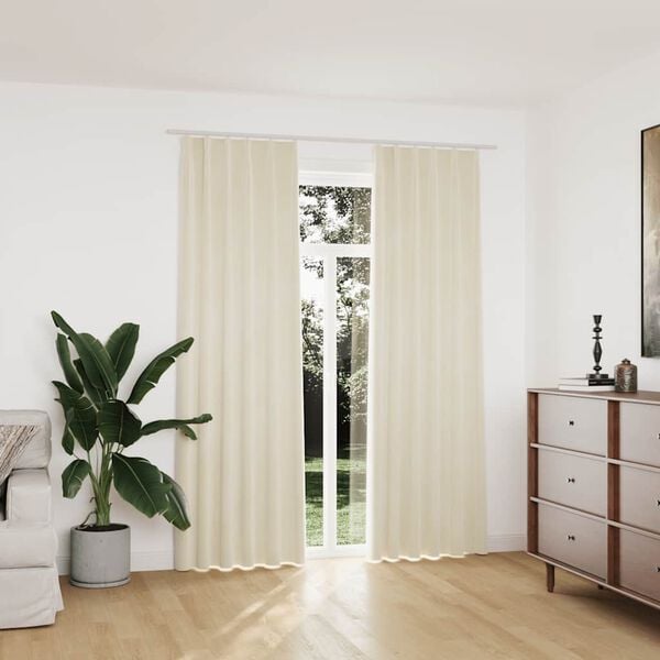 vidaXL Blackout Curtains 2 pcs with Hooks Velvet Cream 140x225 cm