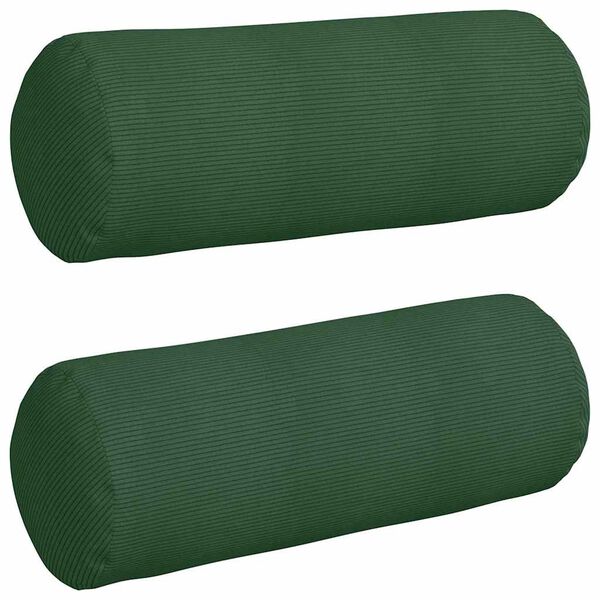 vidaXL Bolster Pillows 2 pcs Dark Green Ø 25 x 70 cm Corduroy Fabric