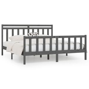 vidaXL Bed Frame without Mattress Grey Solid Wood Pine 200x200 cm