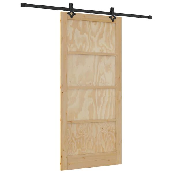 vidaXL Sliding Door Natural and Black 93 x 202 cm Solid Pine Wood
