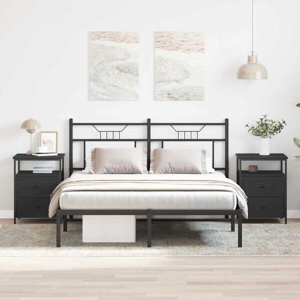 vidaXL Bedside Cabinet with Drawer 2 pcs Black Oak 34 x 35.5 x 50 cm