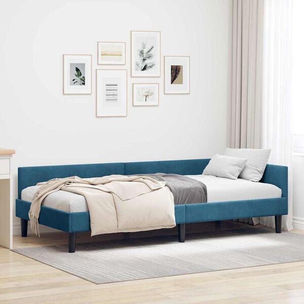 vidaXL Corner Bed Frame with Headboard Blue 90 cm x 200 cm Velvet