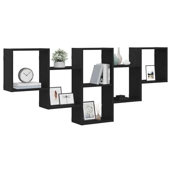 vidaXL Wall Shelf Black Oak 159x18x66 cm Engineered Wood