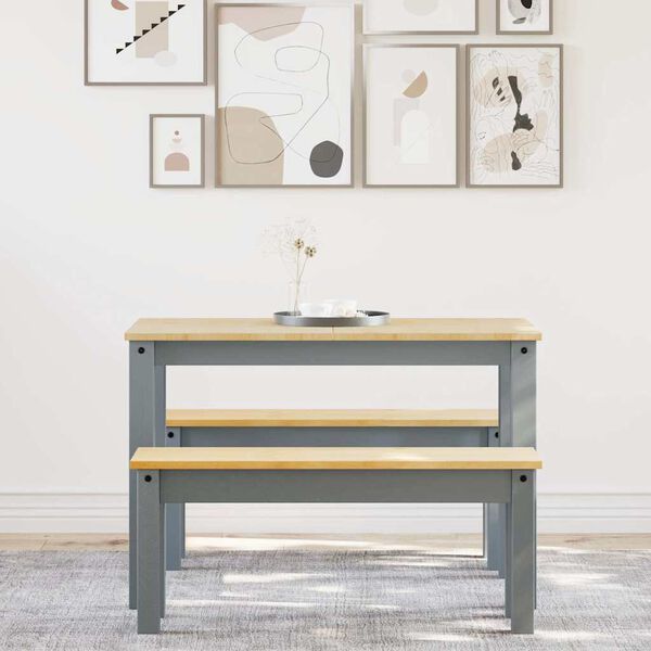 vidaXL 3 Piece Dining Set Panama Grey Solid Wood Pine