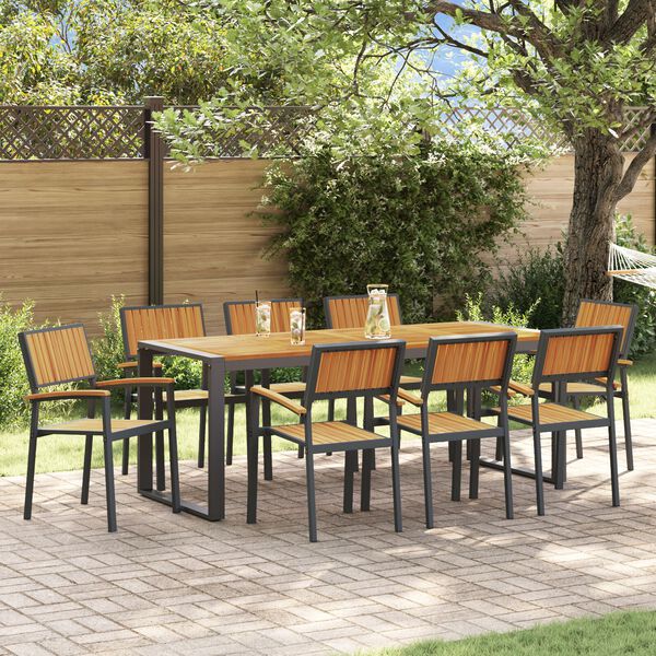 vidaXL Garden Dining Set 9 pcs Black Solid Acacia Wood
