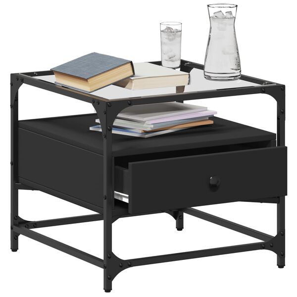 vidaXL Coffee Table with Glass Top Black 50x50x45 cm Steel