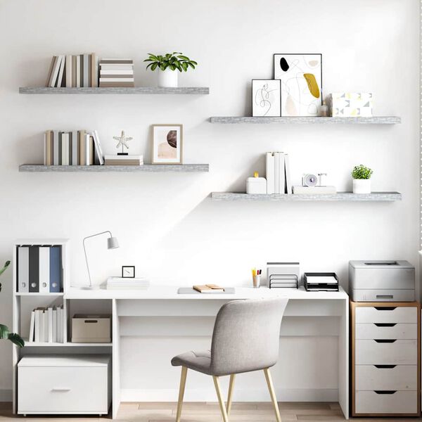 vidaXL Floating Wall Shelves 4 pcs Concrete Grey 120x23.5x3.8 cm MDF