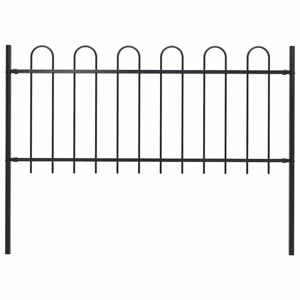 vidaXL Garden Fence with Hoop Top Steel 181x100 cm Black