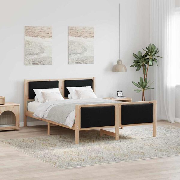 vidaXL Bed Frame with Headboard Black 140 x 190 cm Fabric